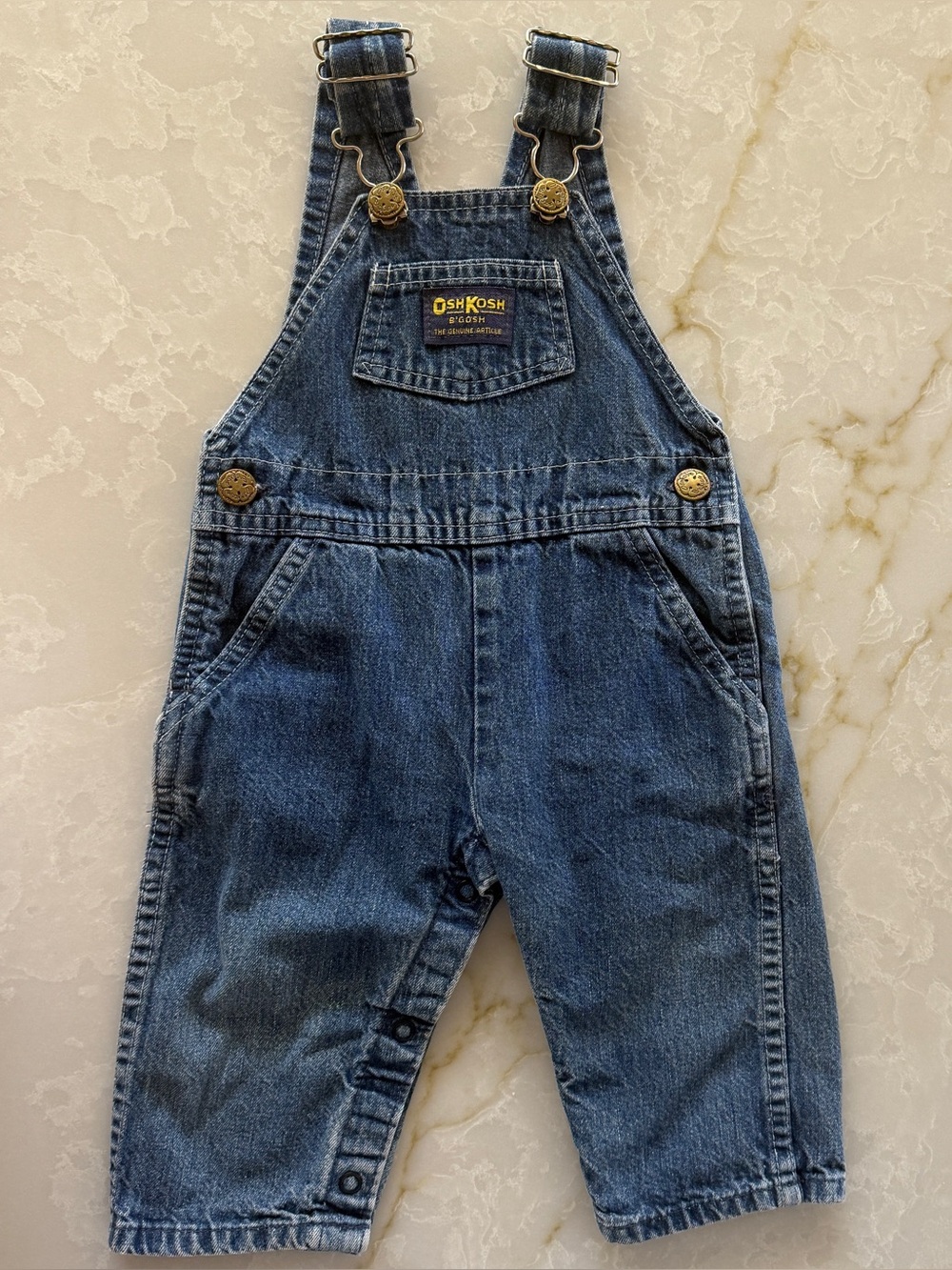 Vintage OshKosh B'gosh Dark Blue Denim Overalls with Brass Buttons